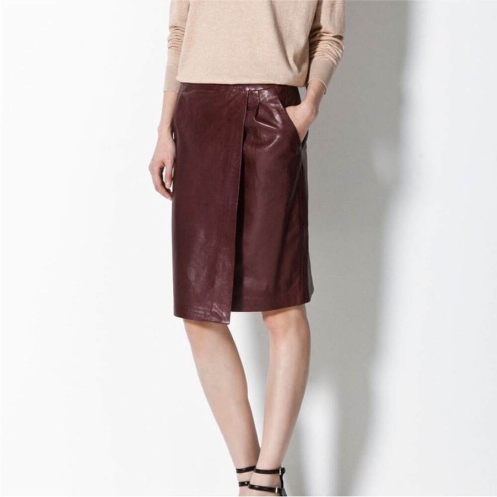 Massimo Dutti Brown Leather Faux Wrap Skirt size medium